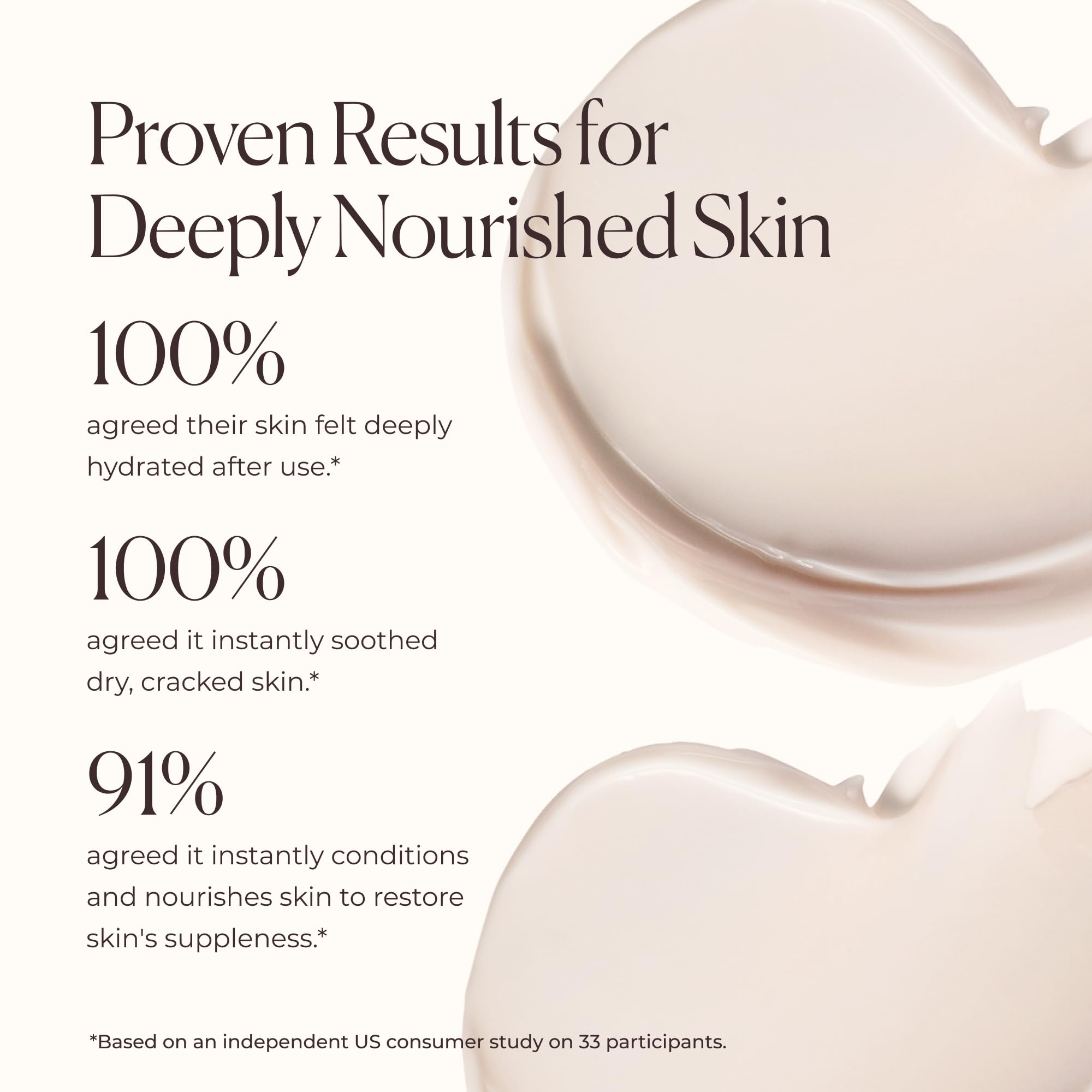 Laura Mercier Serum Body Cream pouring shot spotlights shea butter for deep moisturization.