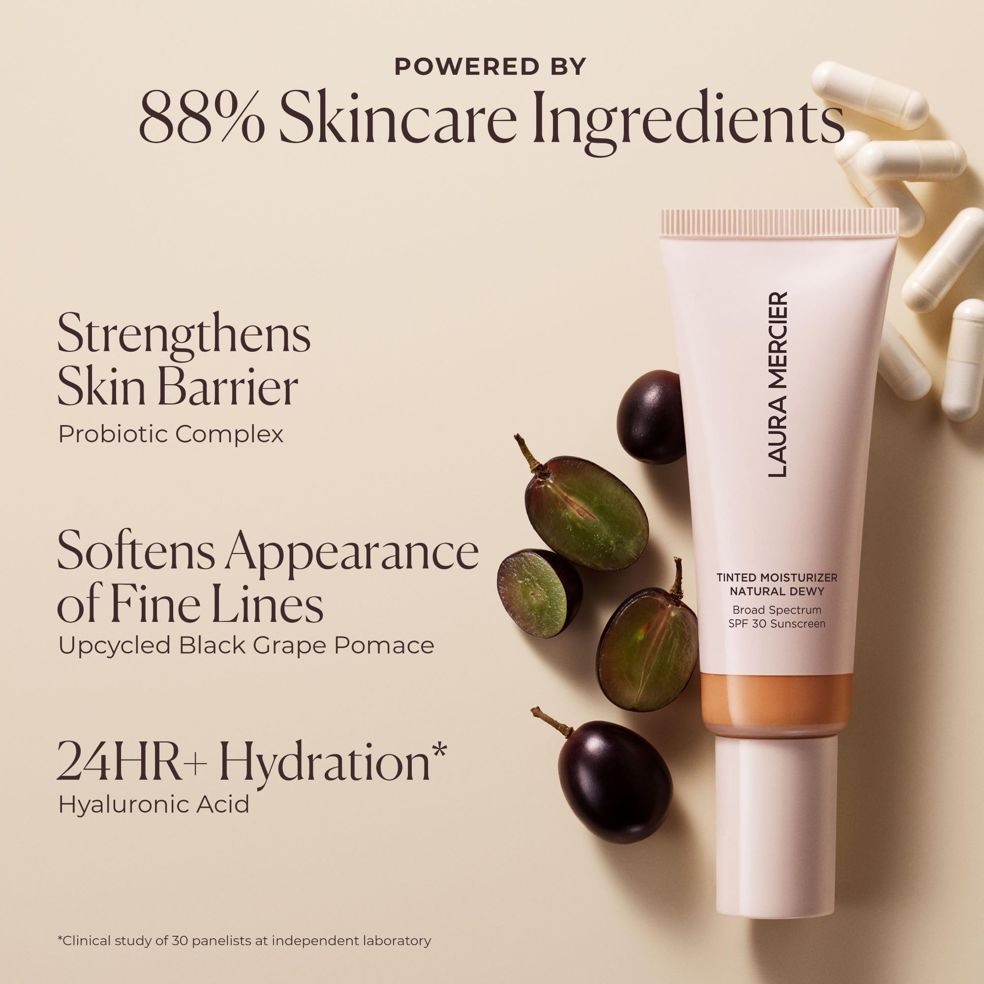 Laura Mercier 24-hour hydration demonstrated on skin.