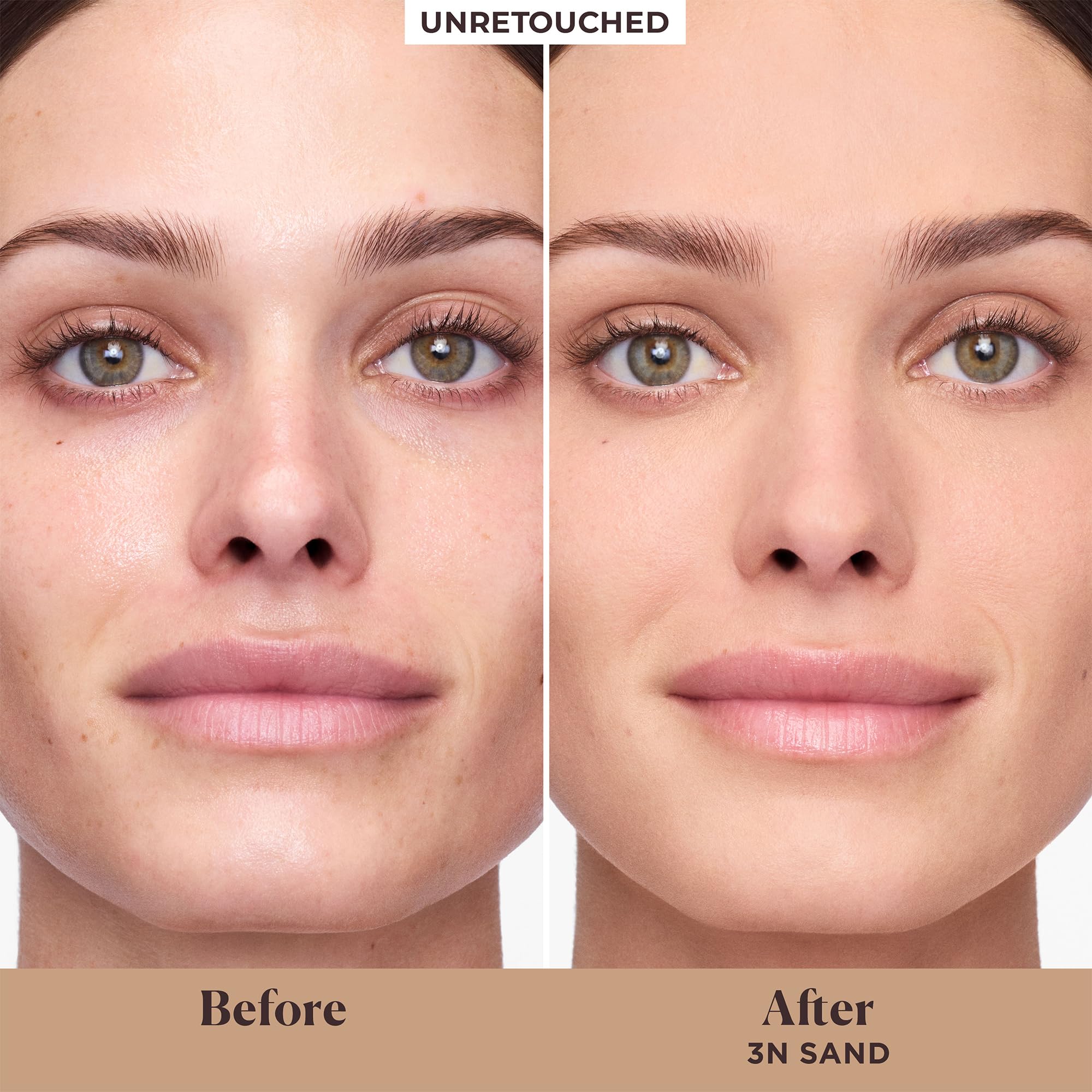 Laura Mercier tinted moisturizer blurred matte 3N Sand swatches; true-tone shade for seamless skin tint.