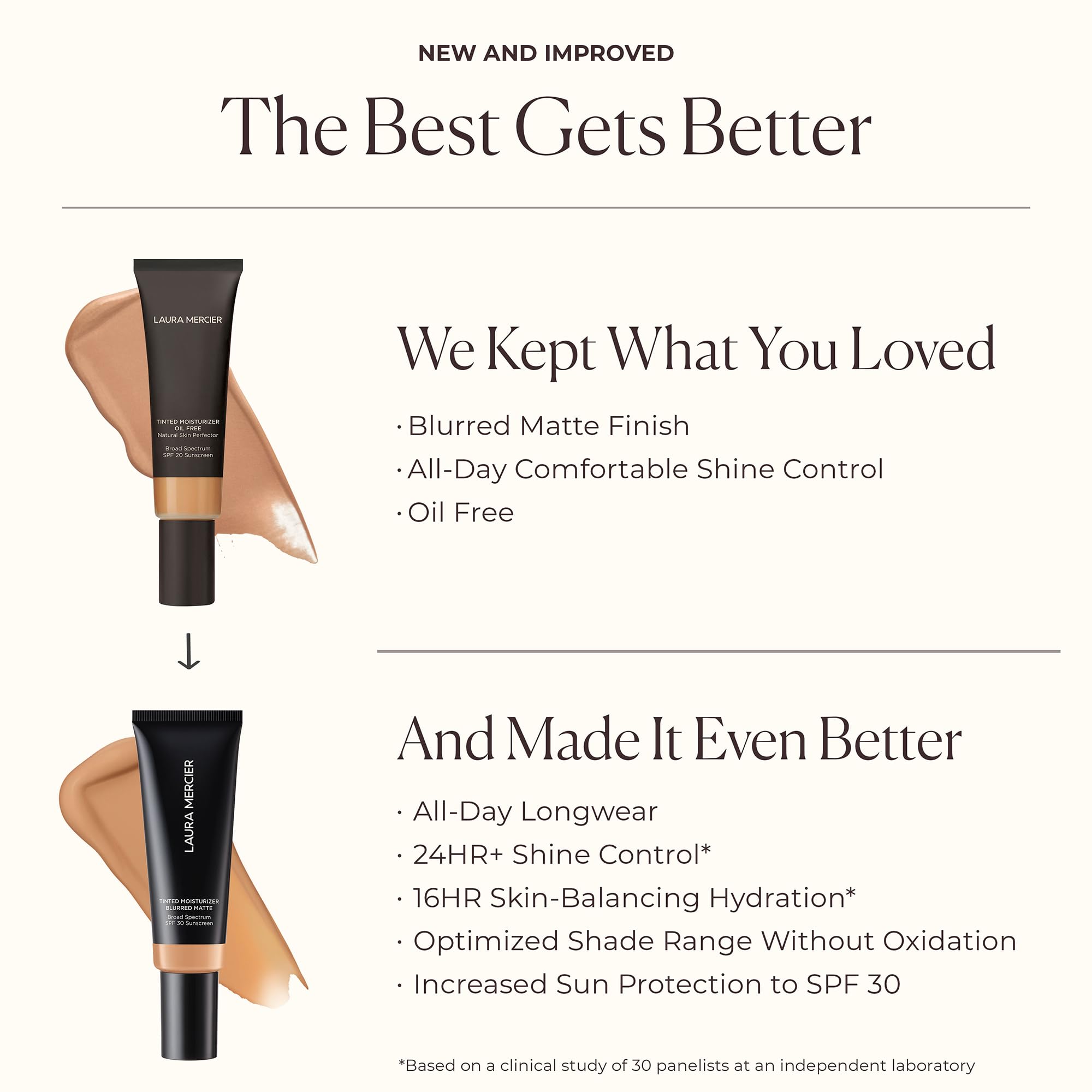 Laura Mercier swatch on forearm demonstrates buildable coverage