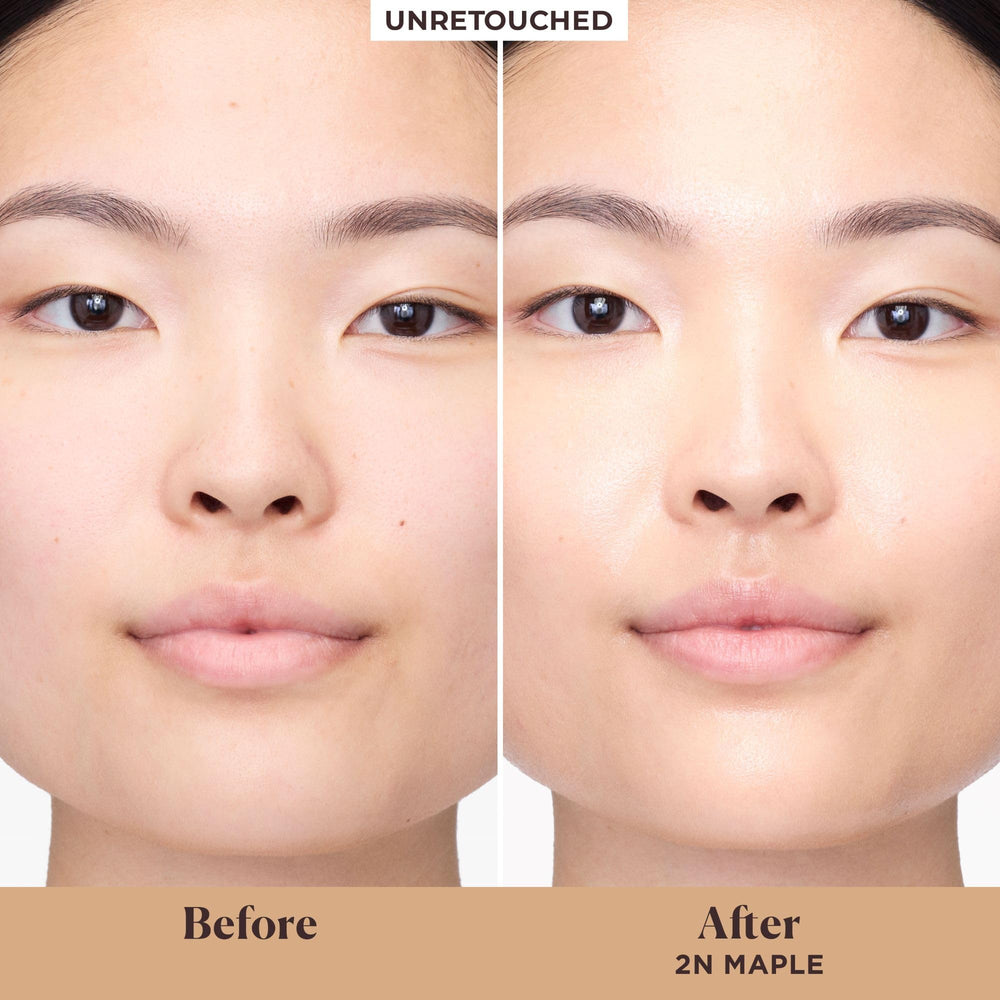 Laura Mercier texture closeup highlights lightweight, blendable formula for sheer-to-light coverage.