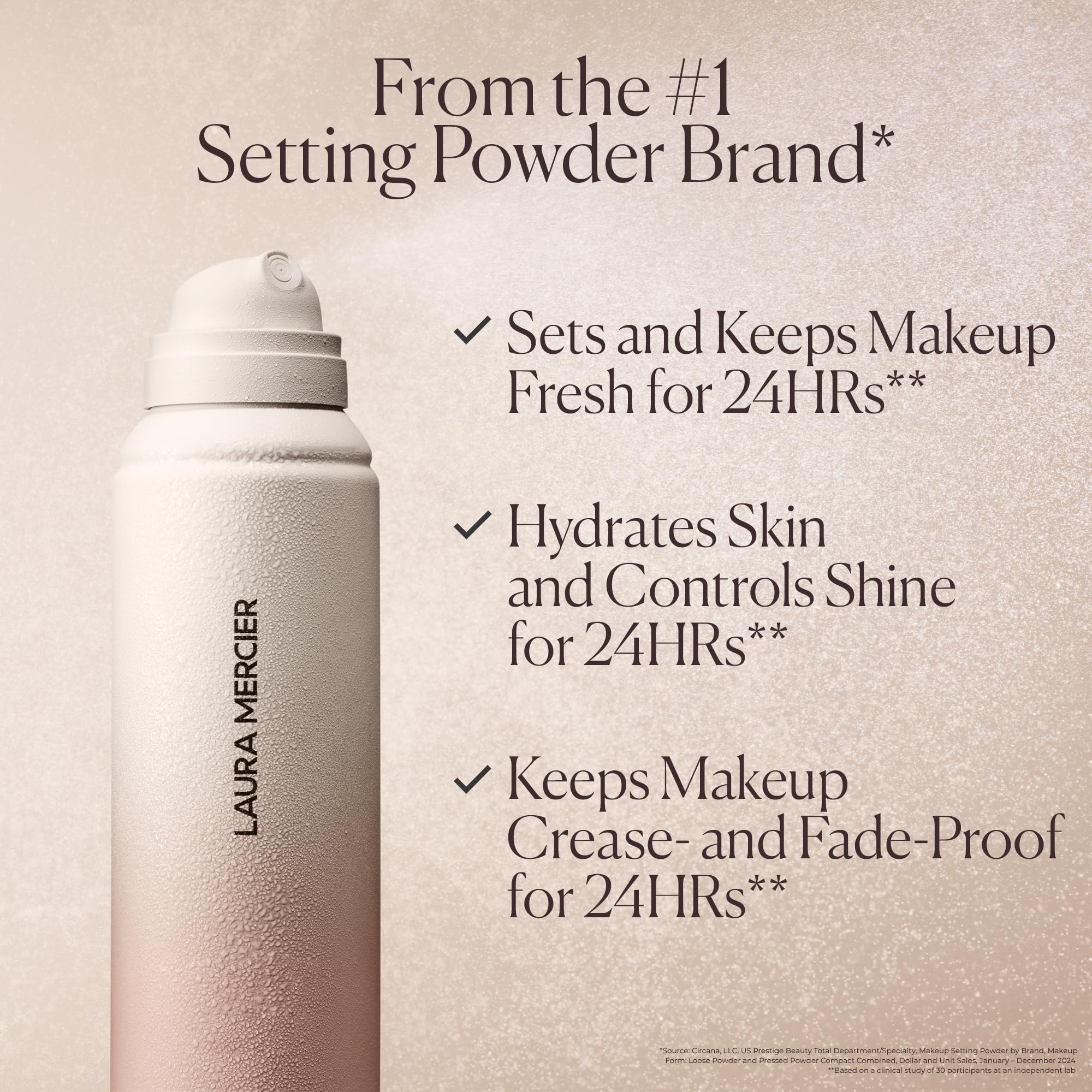Laura Mercier Translucent Hydrating Setting Spray micro-fine mist in action for even coverage
