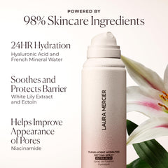 Laura Mercier Translucent Hydrating Setting Spray on skin blurs imperfections with a soft natural finish