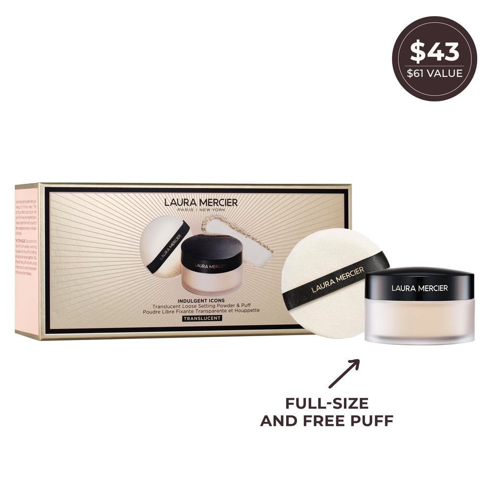 Laura Mercier translucent loose powder packaging close-up with limited-edition design.
