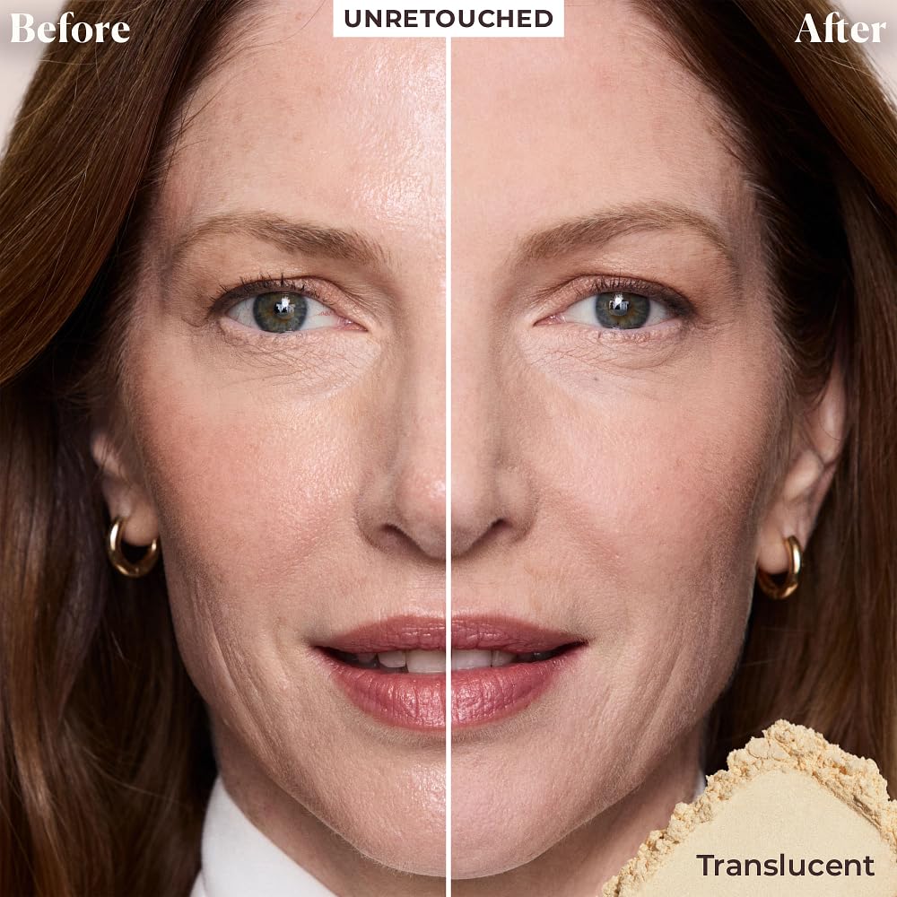 Laura Mercier translucent powder packaging shot highlighting lightweight formula and breathable wear.