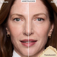 Laura Mercier translucent powder packaging shot highlighting lightweight formula and breathable wear.