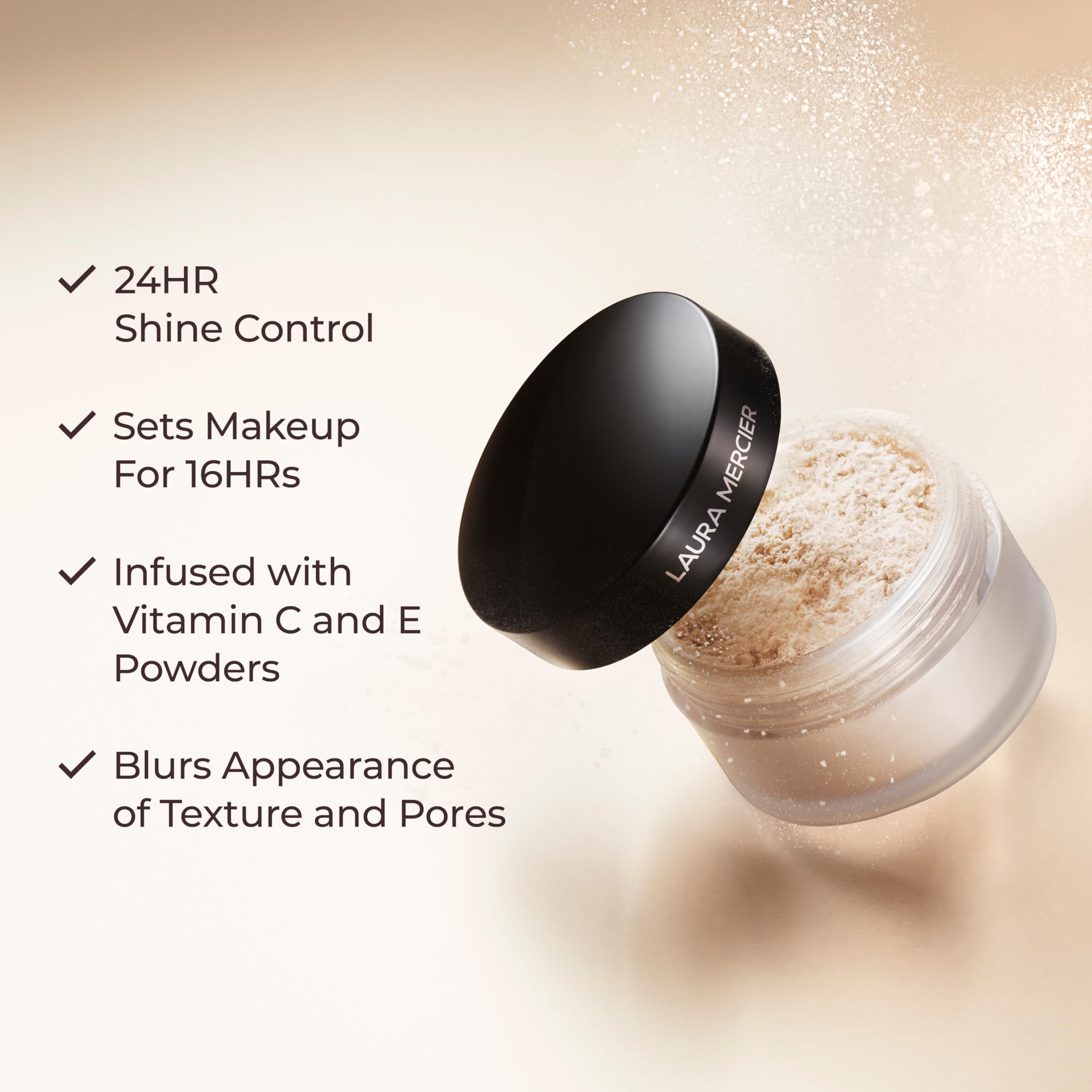 Laura Mercier powder press-roll technique image demonstrates precise setting without heaviness