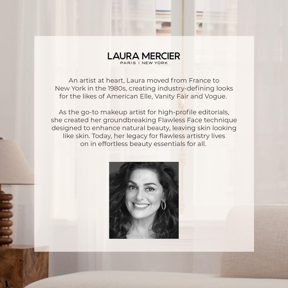 Laura Mercier powder delivers a smooth matte finish without cakiness.