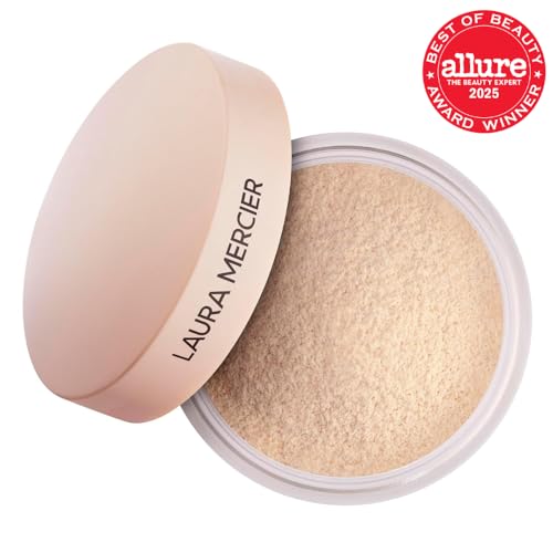 Laura Mercier translucent setting powder packaging highlights talc-free formula.