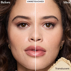 Laura Mercier ultra-fine milled powder texture appears seamless on skin.