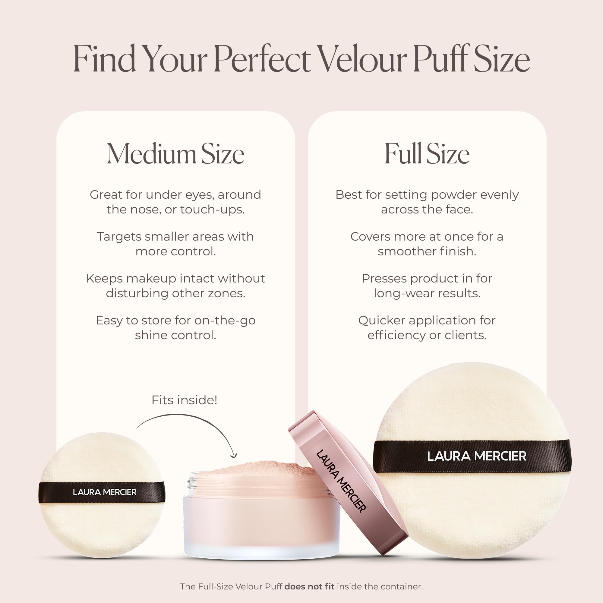 Laura Mercier Velour Puff on skin demonstrates gentle powder pickup for light coverage.