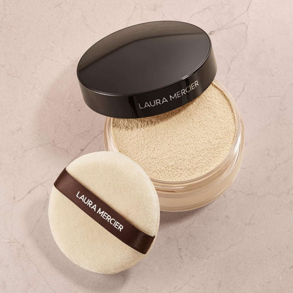 Laura Mercier Velour Puff packaged view demonstrates travel-friendly design and compact storage.