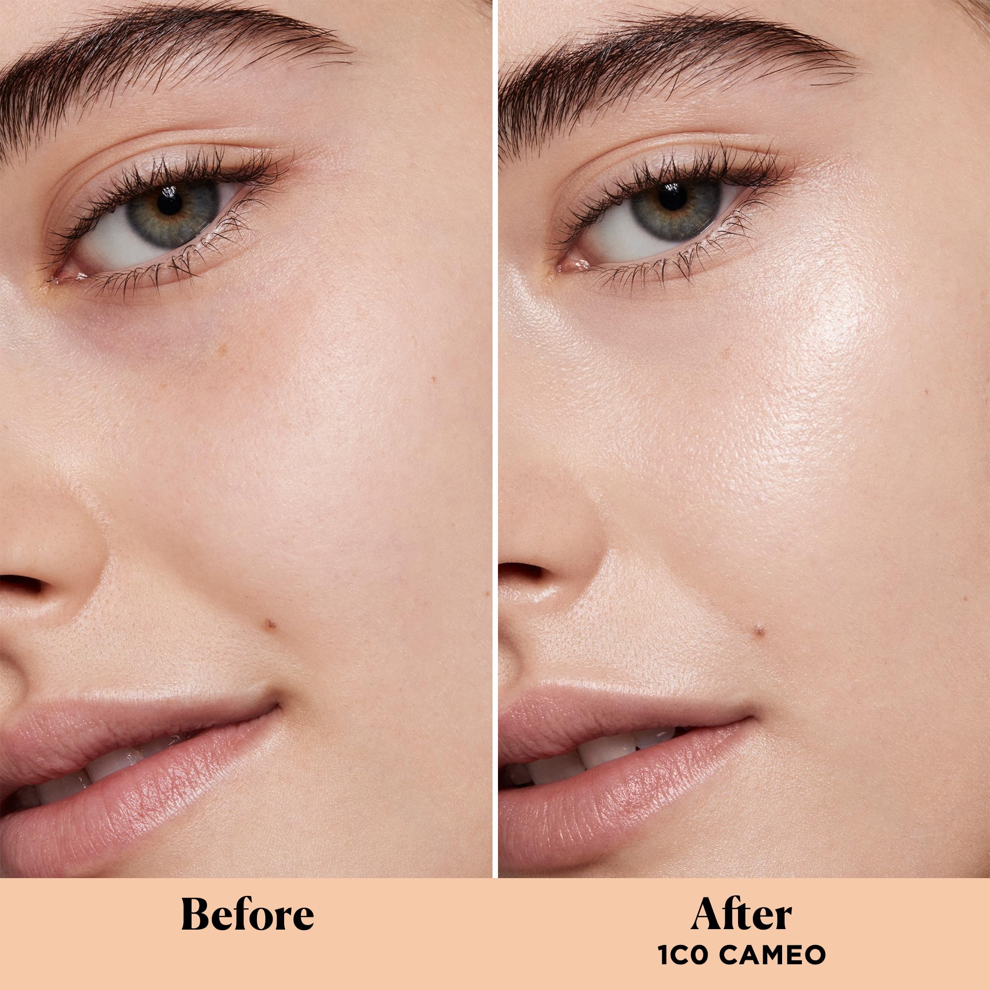 Laura Mercier Light Revealer swatch shows pearlescent blend for sheer radiance and smooth skin.