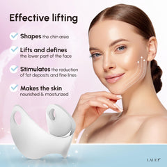 Lauer Cosmetic chin strap closeup highlighting firming support for double chin reduction