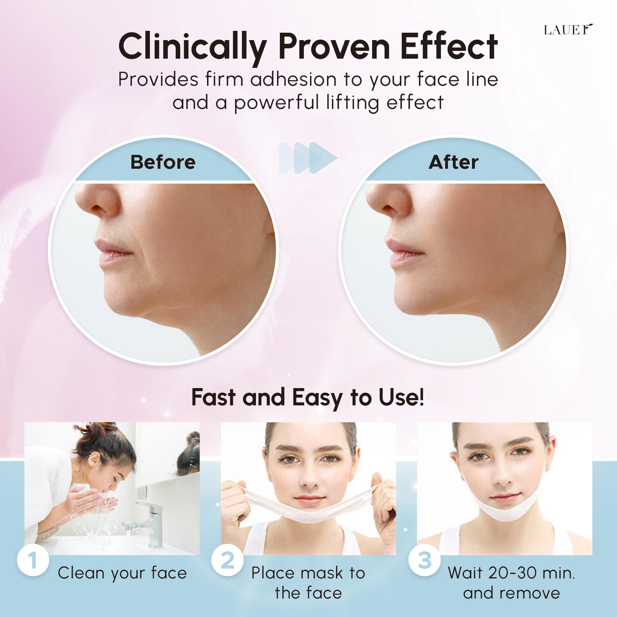 Lauer Cosmetic chin strap highlights firming action for a refreshed jawline contour