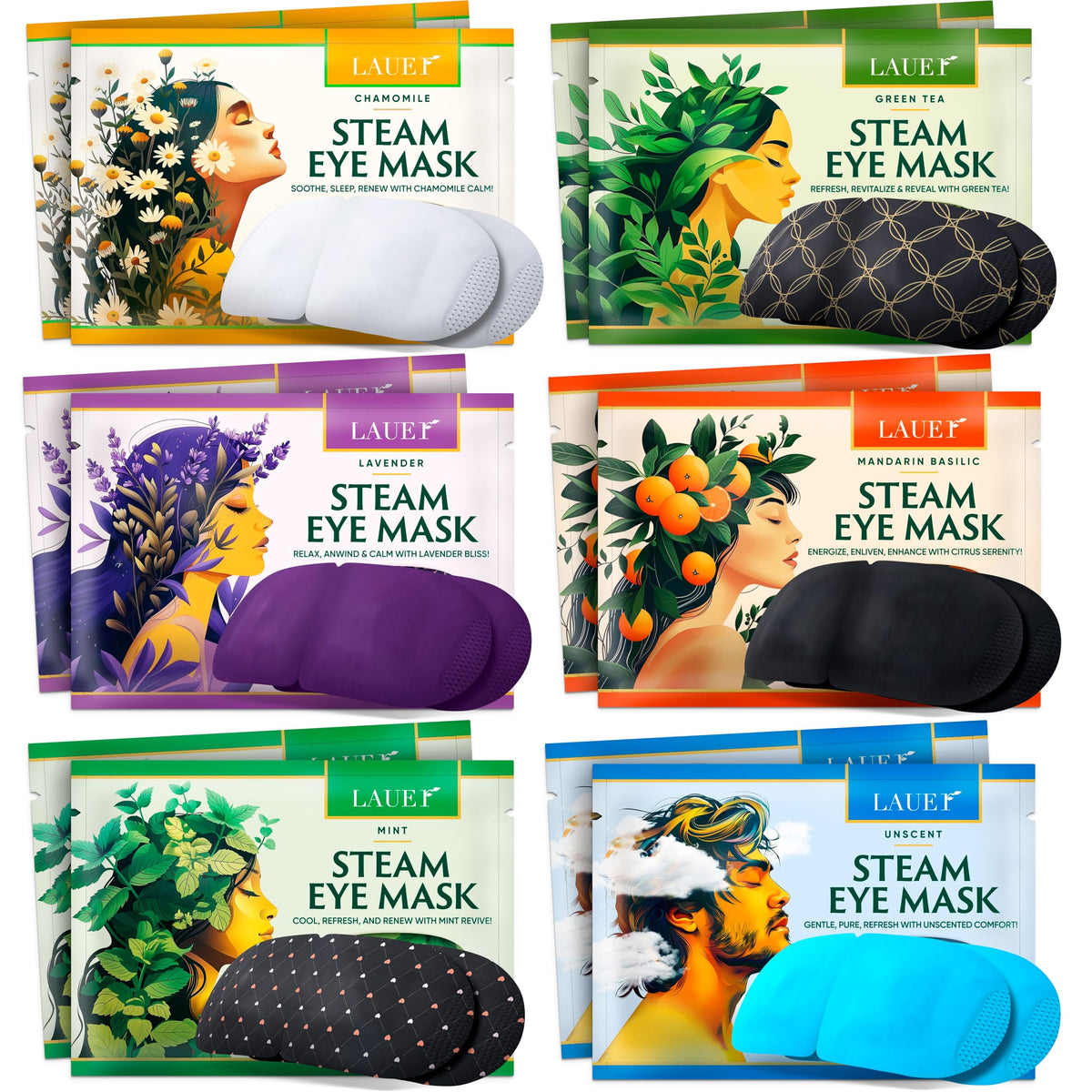 LAUER COSMETIC heated eye steam mask pack shot showing 12-pack for portable relief