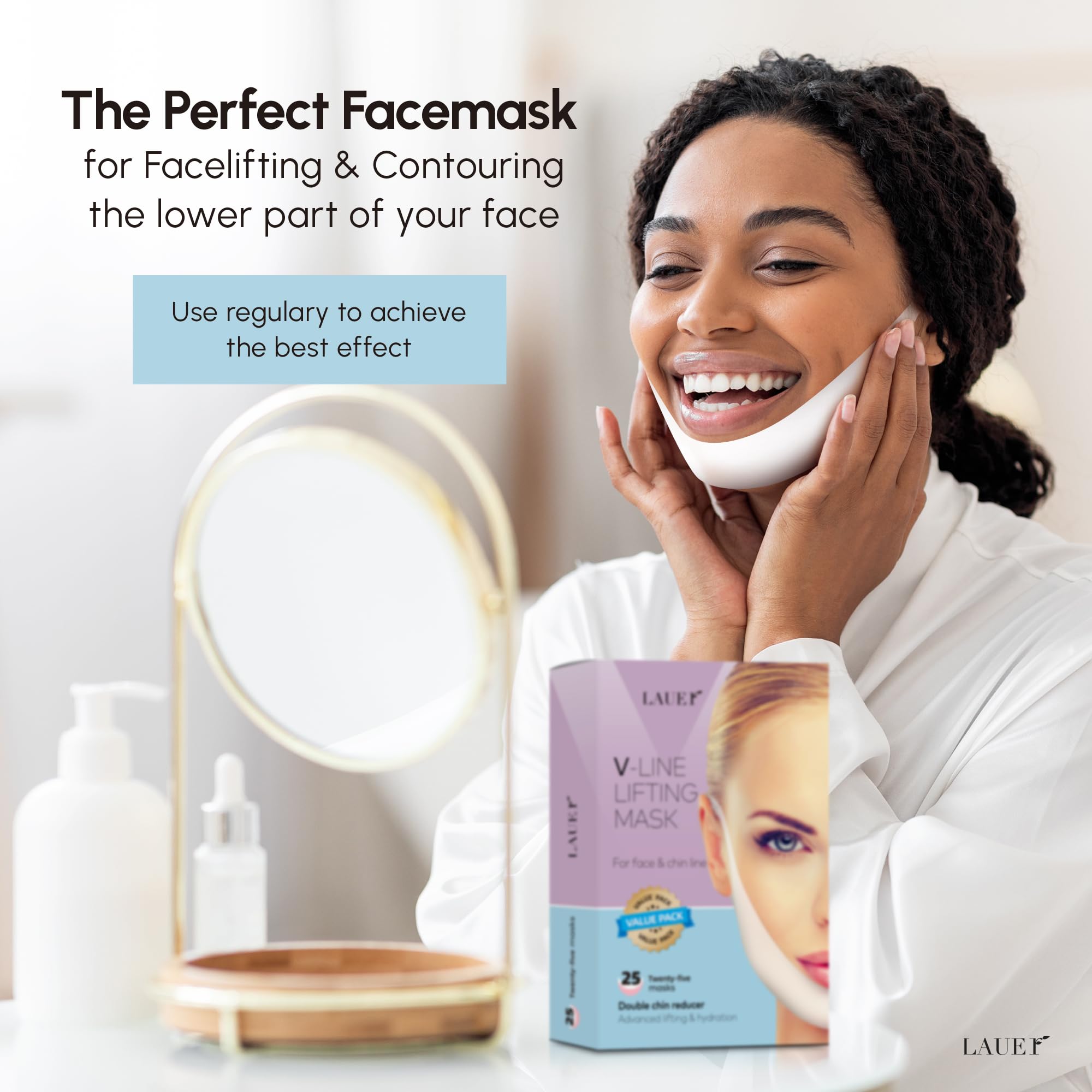 Lauer Cosmetic unboxing packaging shot spotlighting premium mask set