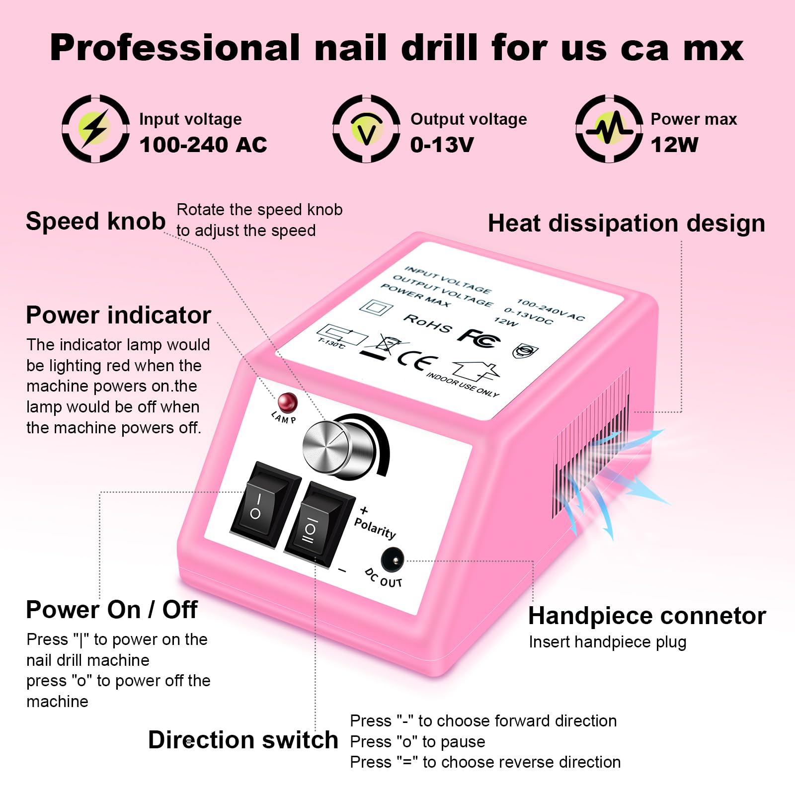 LAVAED nail drill machine side view showing compact, stable design.