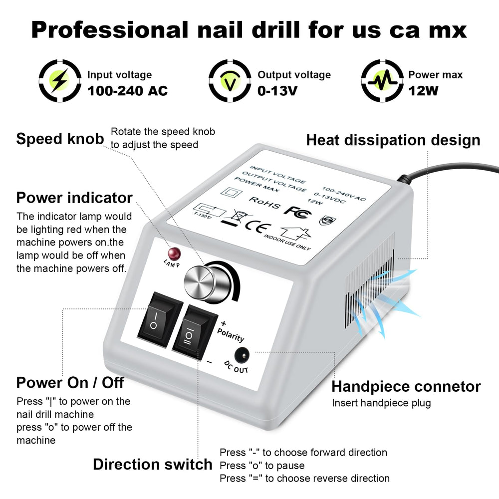 LAVAED nail drill setup with bits and belts ready for versatile at-home use.