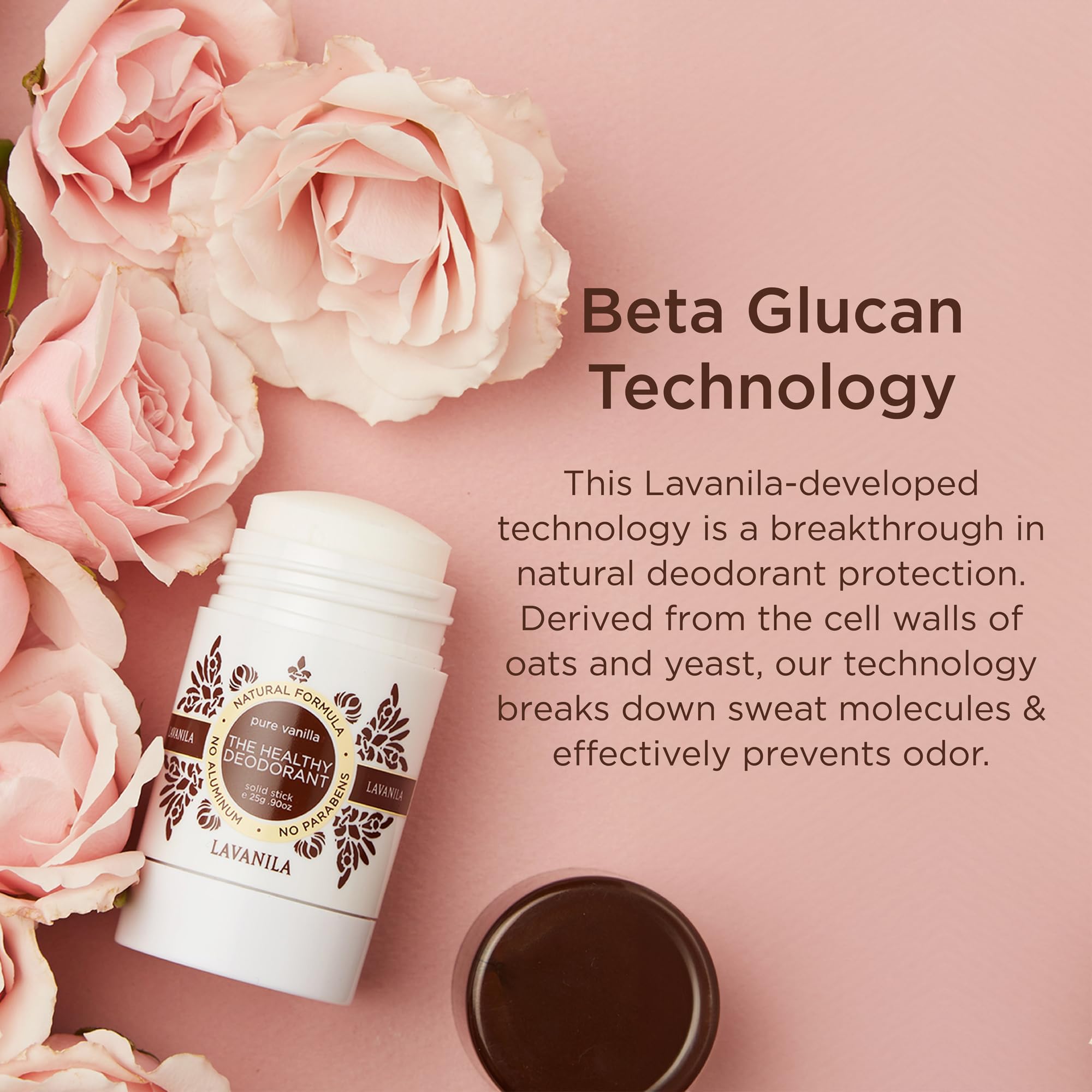 Lavanila Pure Vanilla deodorant beta glucan technology for odor control