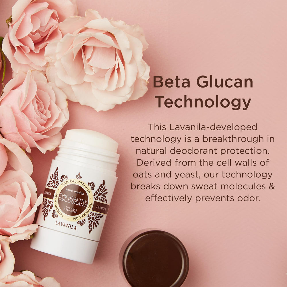 Lavanila Pure Vanilla deodorant beta glucan technology for odor control