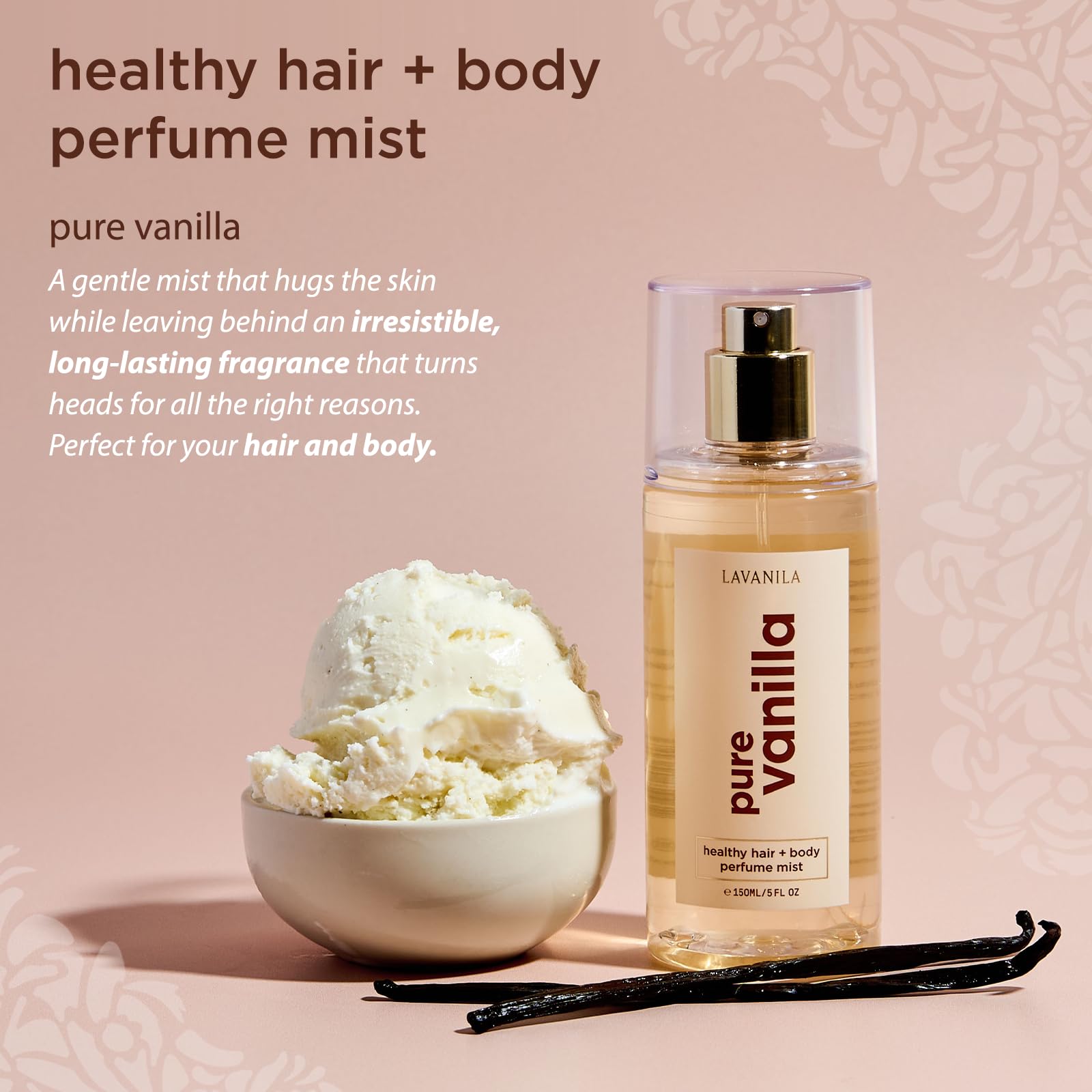 Lavanila Pure Vanilla jojoba-oil moisturizing image – hair and skin feel nourished without residue.