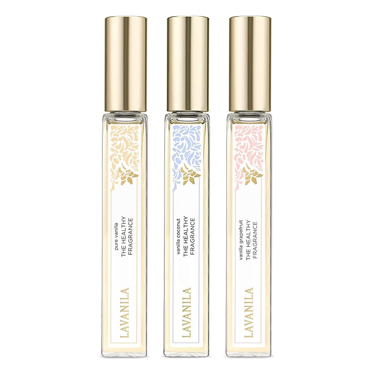 Lavanila Vanilla Coconut roller perfume in application on skin for tropical warmth.