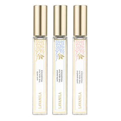 Lavanila Vanilla Coconut roller perfume in application on skin for tropical warmth.