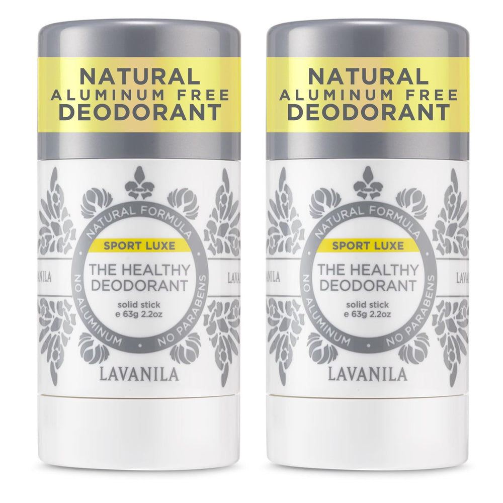 Lavanila Sport Luxe deodorant stick front view highlights aluminum-free protection
