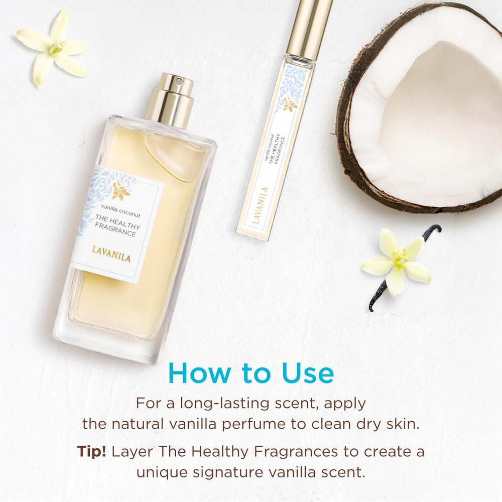 Lavanila Vanilla Coconut on clean dry skin for lasting wear.