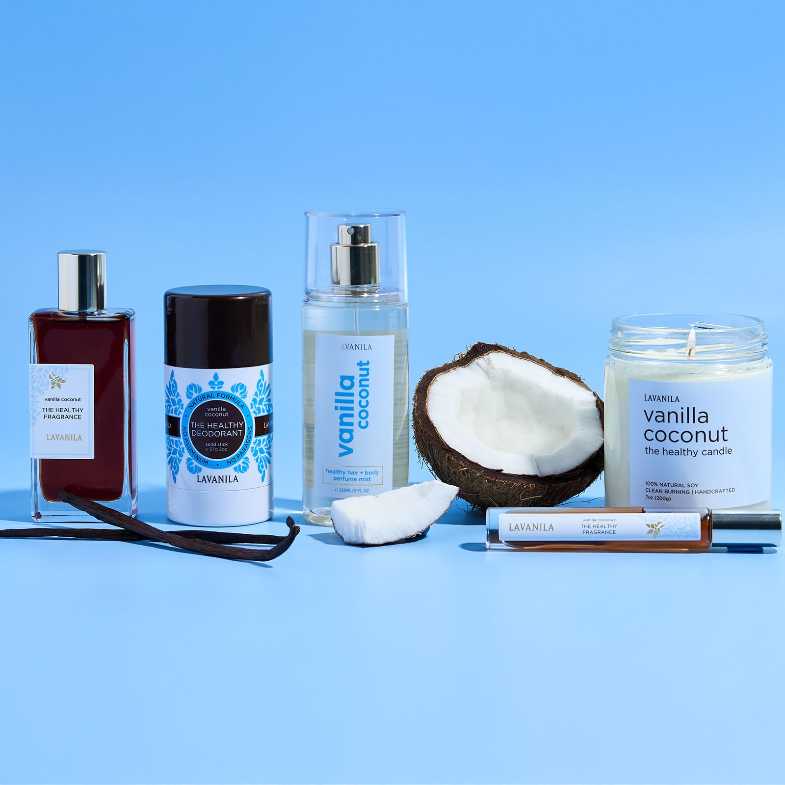 Lavanila Vanilla Coconut Mist packaging emphasizes a clean, skin-friendly formula.