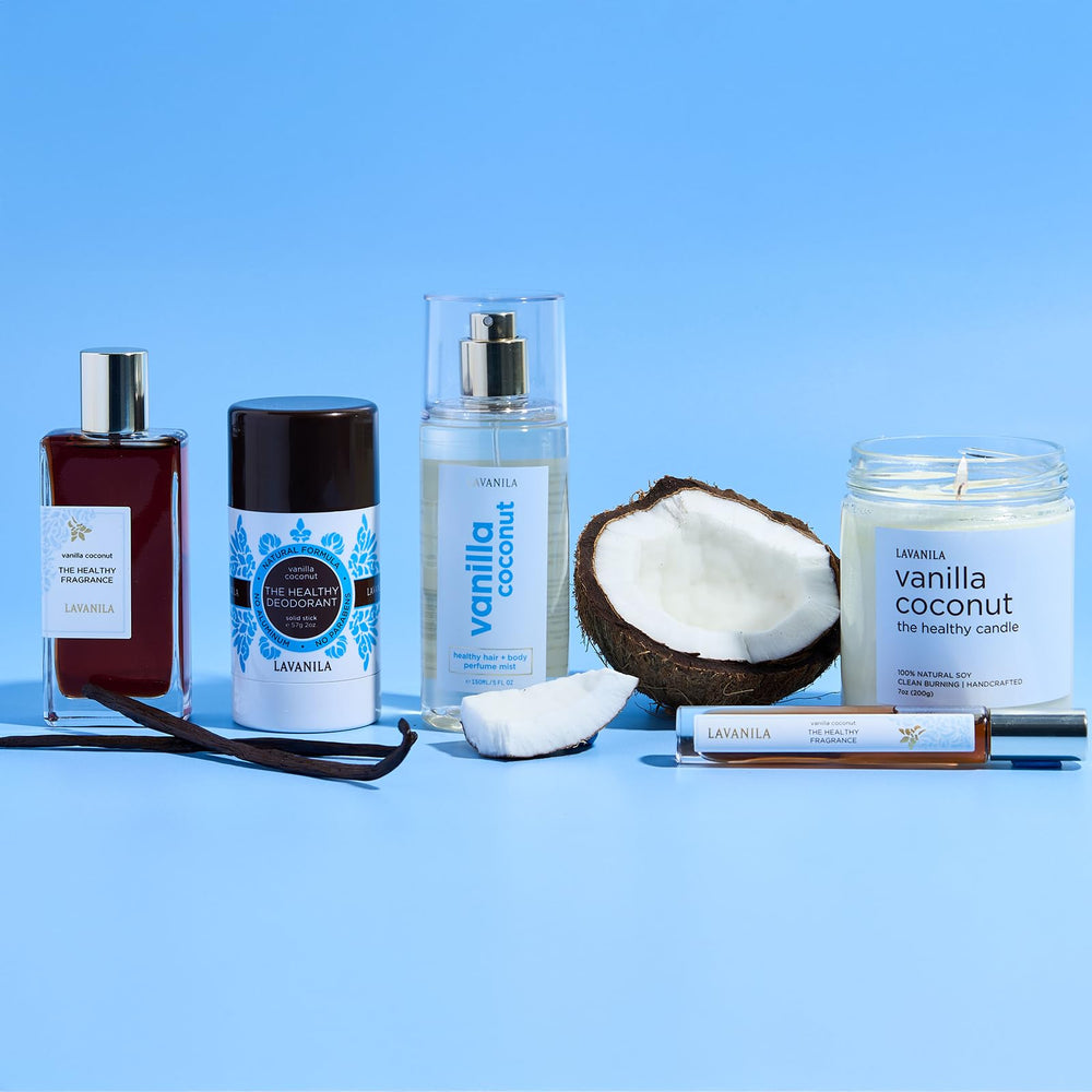 Lavanila Vanilla Coconut Mist packaging emphasizes a clean, skin-friendly formula.