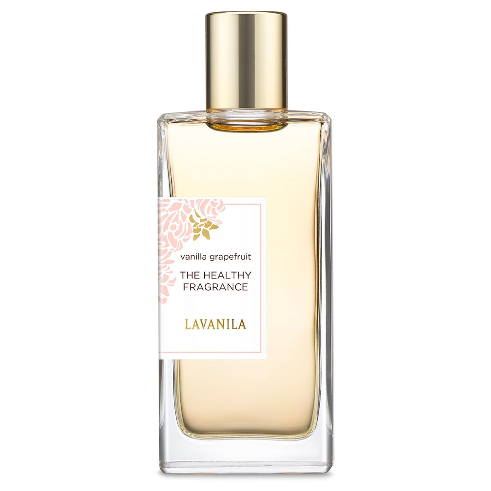 Lavanila Vanilla Grapefruit perfume bottle on a dressing table for daily fresh daytime wear.
