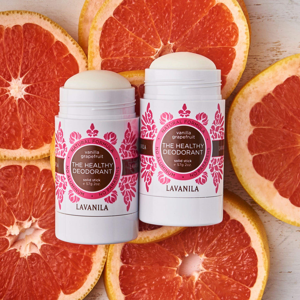 Lavanila Vanilla Grapefruit deodorant made in USA label signals quality.