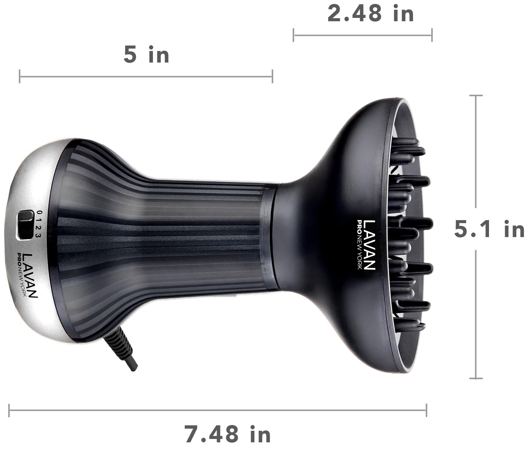 LAVANPRO NEW YORK diffuser hair dryer with adjustable heat and speed for waves and curls.