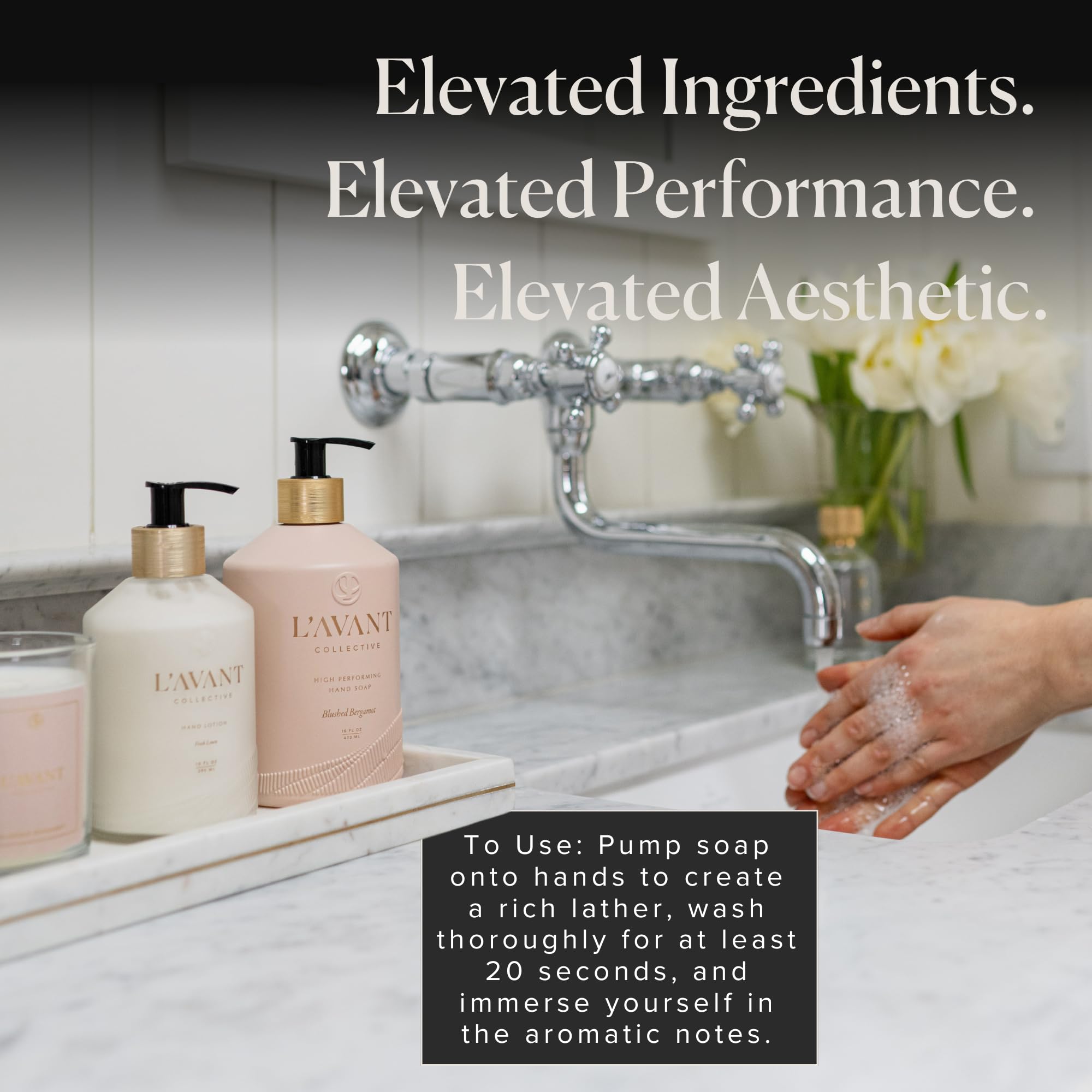 L'AVANT Collective blushed bergamot scent bottle shows premium refill.