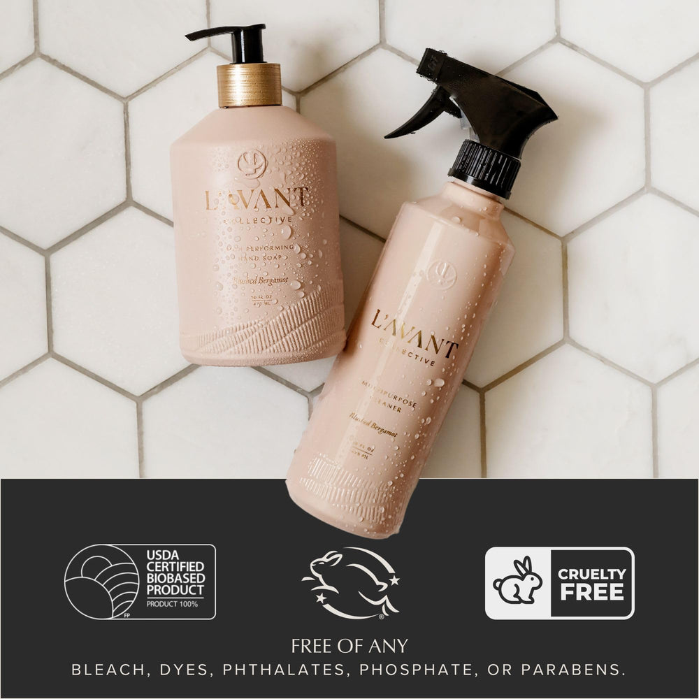 L'AVANT Collective bottle-pump detail highlights premium user experience.