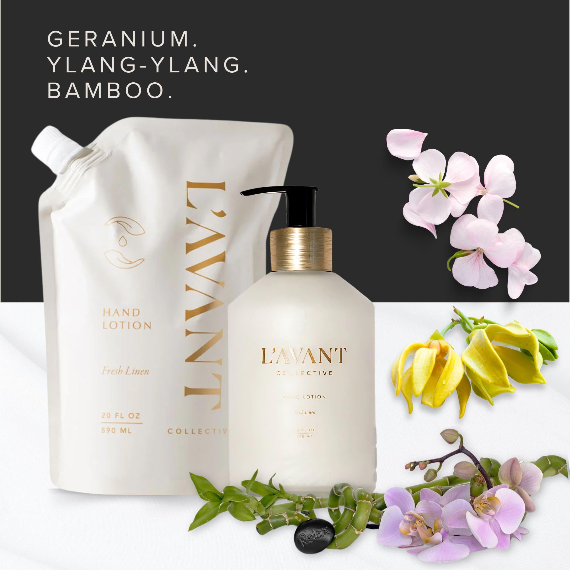 L'AVANT Collective Fresh Linen packaging suggests calming fragrance hints