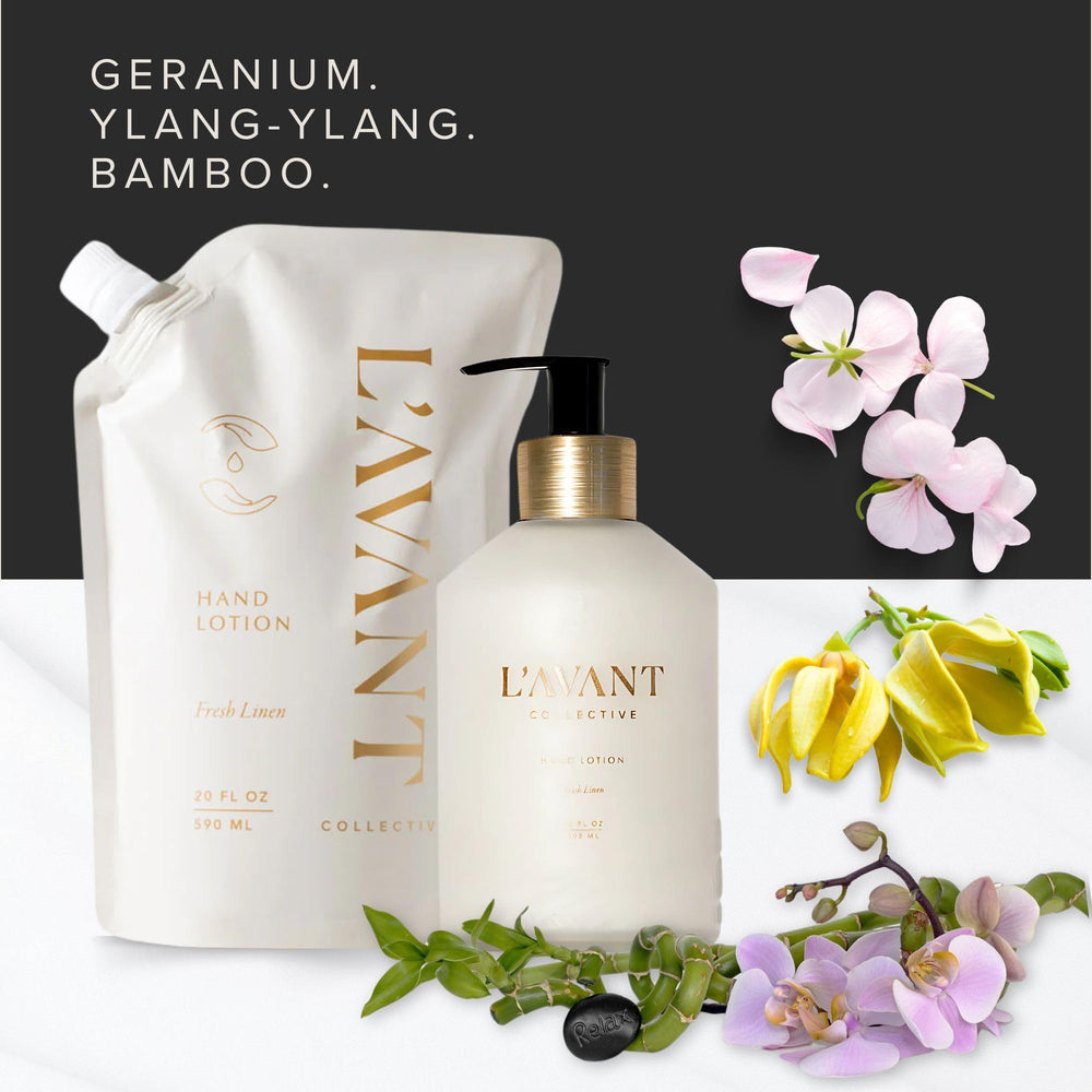 L'AVANT Collective Fresh Linen packaging suggests calming fragrance hints