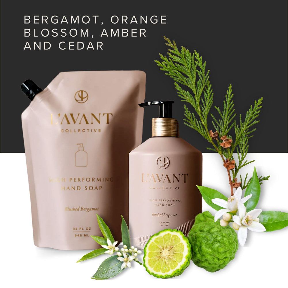 L'AVANT Collective glass-bottle-detail shows elegant blush-pink design.