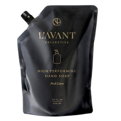 L'AVANT Collective refill pouch for hand soap reduces waste and enables easy refills.