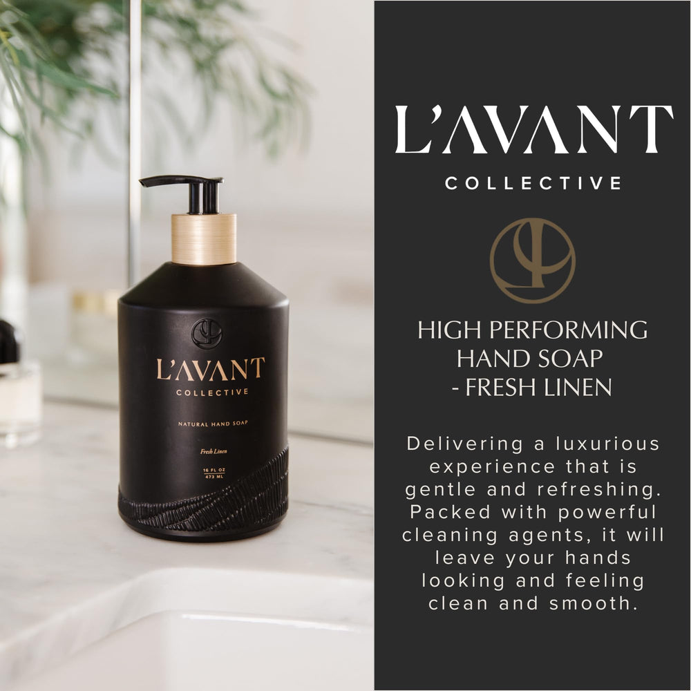 L'AVANT Collective hand soap eco-friendly formula appears phosphate-free and cruelty-free for responsible cleaning.
