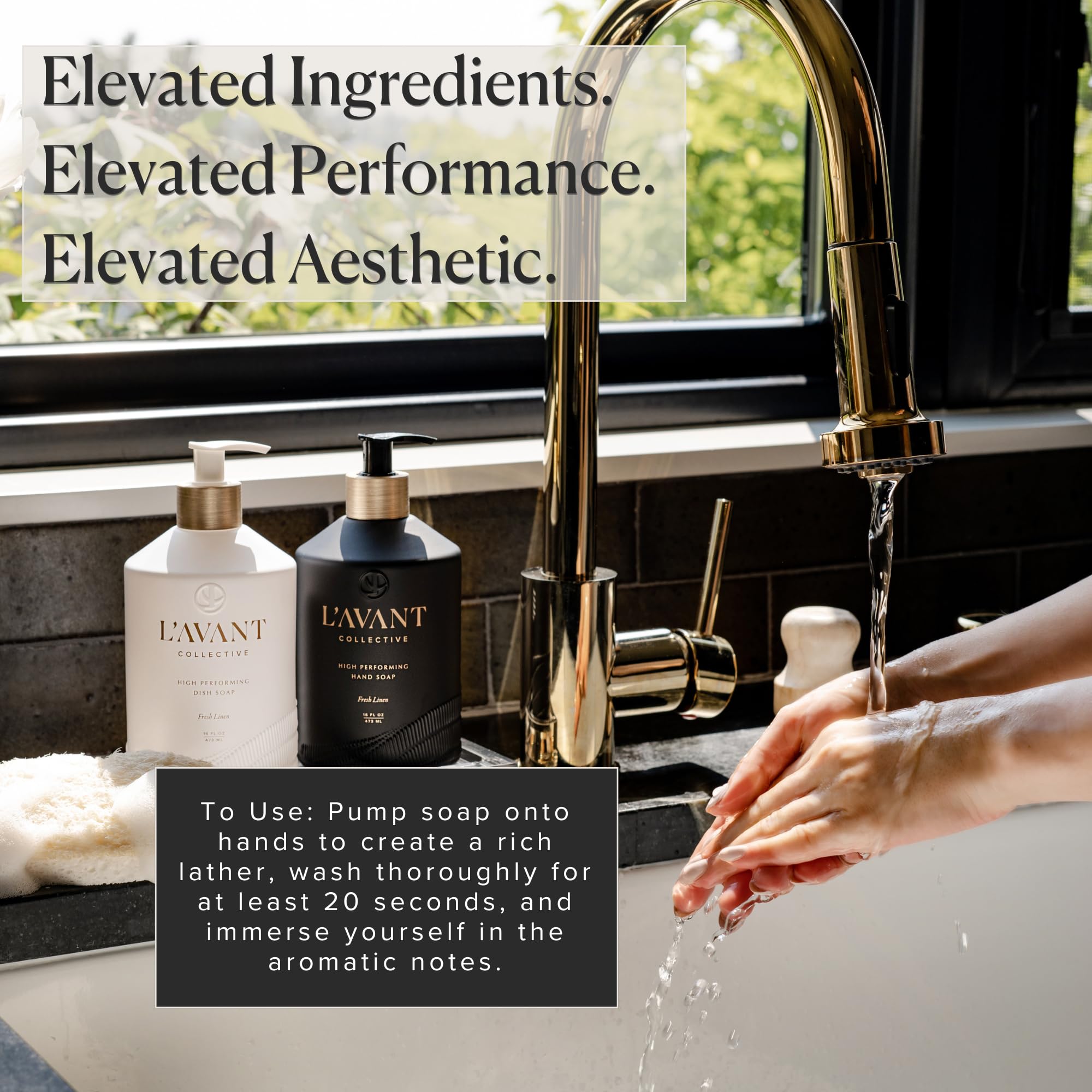 L'AVANT Collective hand soap septic-safe label implies compatibility with septic systems and eco-friendly maintenance.