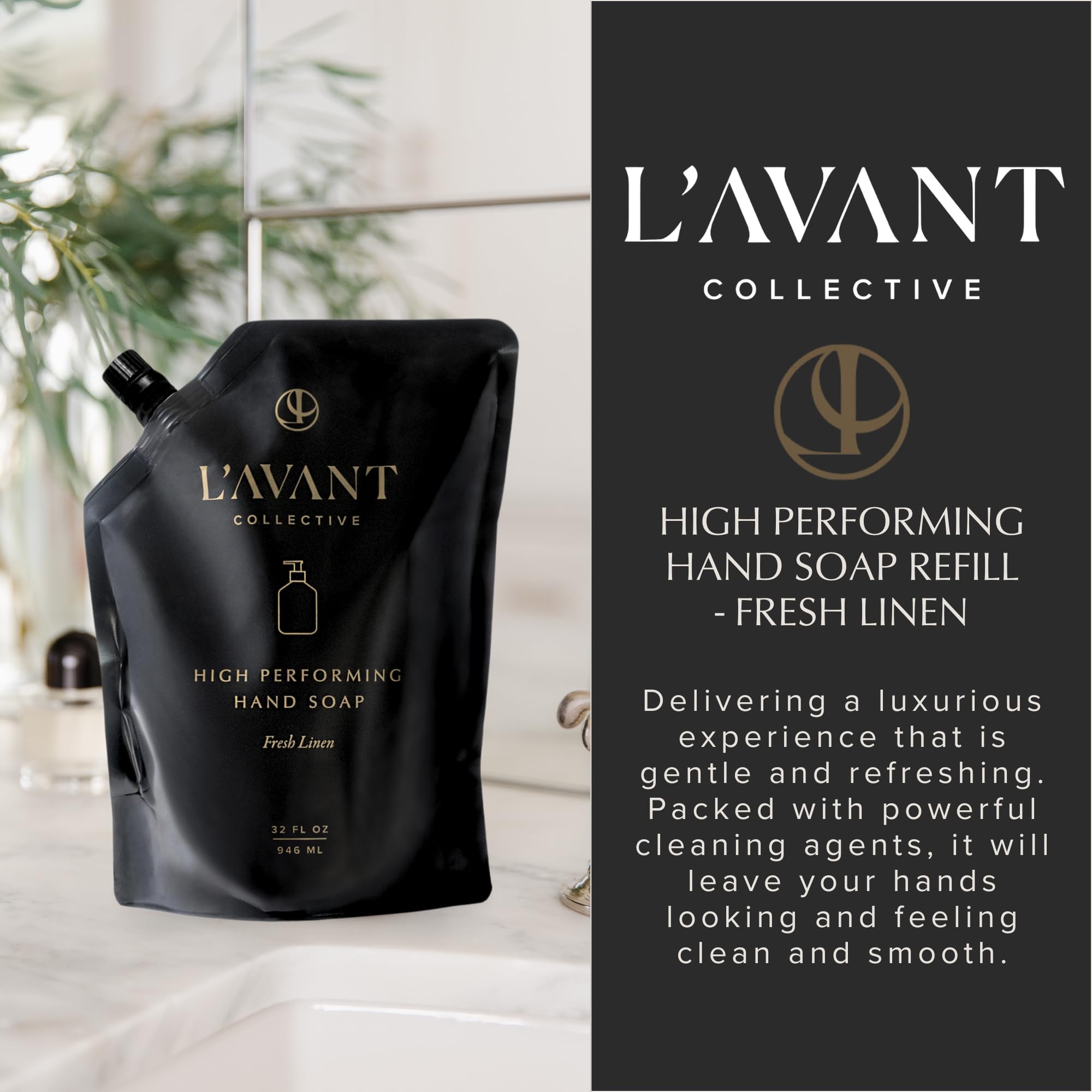L'AVANT Collective plant-based formula supports clean hands with eco-conscious ingredients.