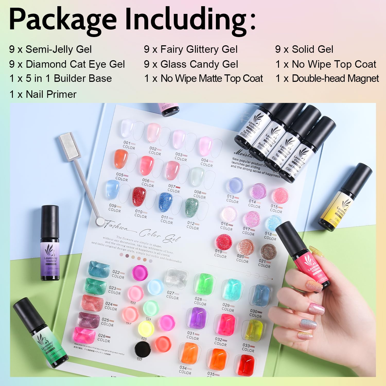 Lavender Violets 45-colors cat-eye glitter polish for chic accent nails