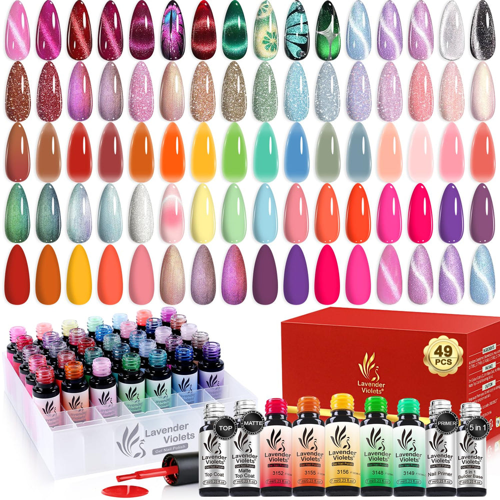 Lavender Violets 49 Pcs gel bottles display vibrant color range for salon-like nails