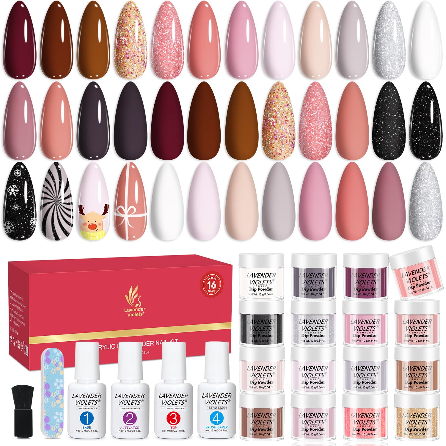 Lavender Violets dip nails kit 16-color palette for versatile looks.
