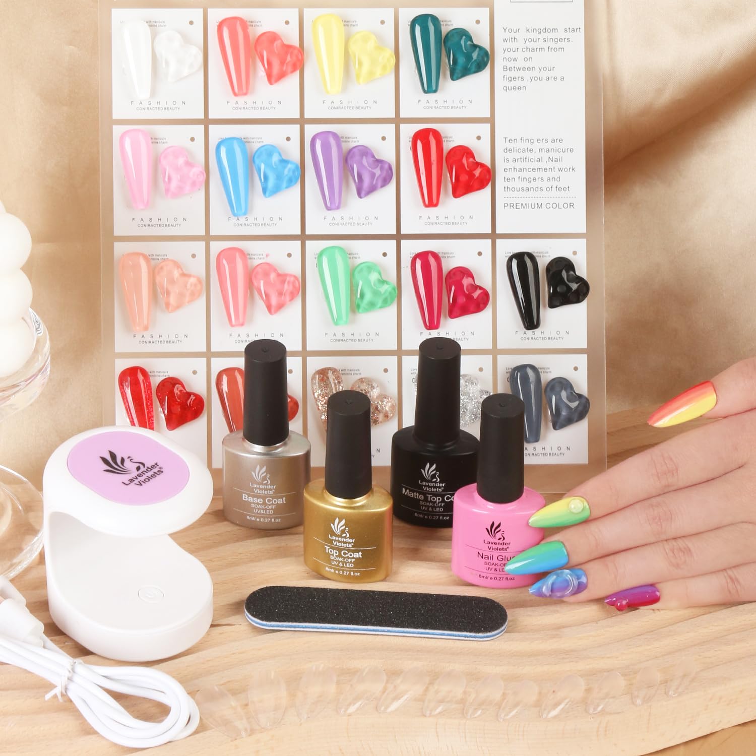 Lavender Violets portable-led-nail-lamp speeds curing for durable gel finishes.