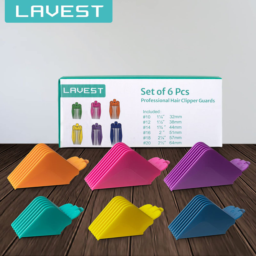 LAVEST six-piece clipper guard set ready for home grooming.