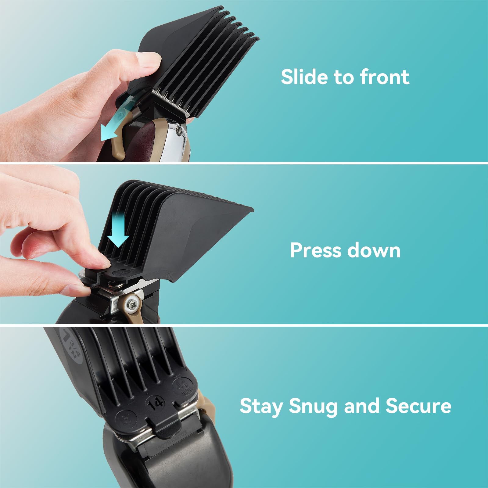 Lavest black clipper guards deliver sleek, unobtrusive grooming tools.